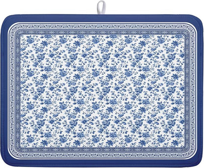 Blue Floral Branches Dish Drying Mat for Kitchen Counter Chinoiserie Pattern Dish Drying Pad 18x24 In Absorbent Vintage Flowers Decor Dishes Drainer Pad Dish Dry Rack Mat for Counter Coffee Bar
