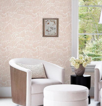 Guvana Pink Wallpaper Peel and Stick Modern Light Pink and White Contact Paper Boho Striped Wall Paper Self Adhesive Waterproof Wallpaper for Bedroom Bathroom Accent Wall Decor Vinyl Roll 17.3"×787"
