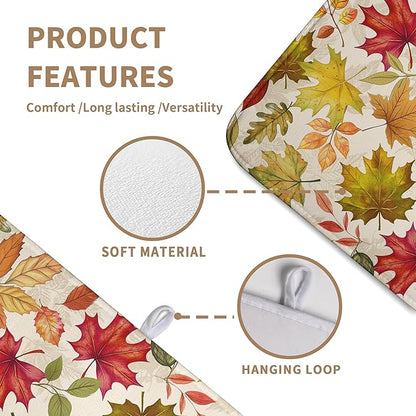 Fall Maple Leaves Dish Drying Mat for Kitchen Counter 18 x 24 Inch Autumn Thanksgiving Absorbent Reversible Microfiber Dish Draining Mat Washable Dish Drainer Rack Mat for Coffee Bar