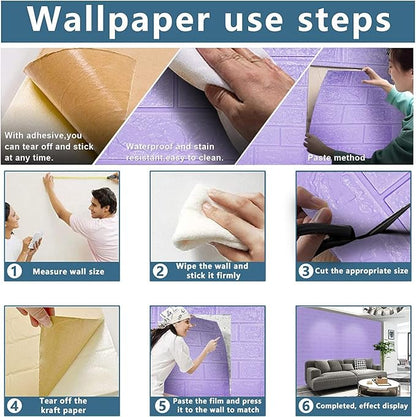 3D Wall Panels, 29 sq.feet Coverage, Printable Wallpaper Sticker with Self-Adhesive Waterproof Brick PE Foam Wall Panels Peel and Stick for Interior Wall Decor, Home Decoration 20 PCS Purple