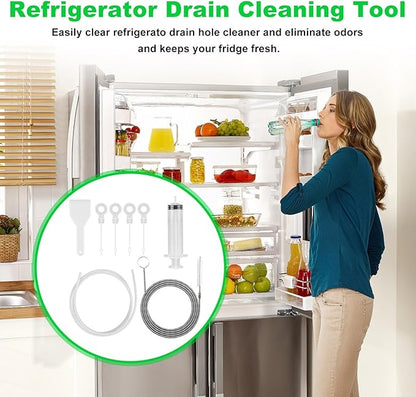 8 PCS Refrigerator Drain Cleaning Tool - Fridge Water Line Cleaner Kit with Long Tube Brush Cleaner, Water Dispenser Cleaning Kit