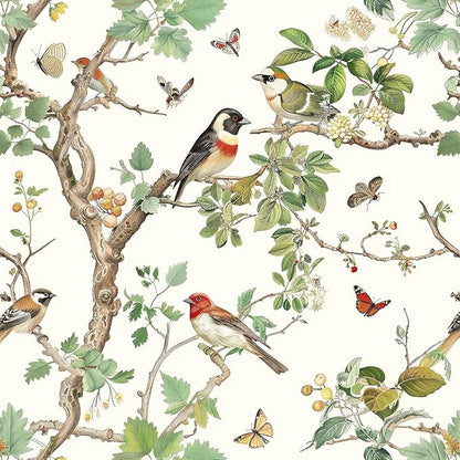 Nukofal Vintage Bird Peel and Stick Wallpaper Floral Birds Contact Paper 16.9inch x 393.7inch Butterflies Leaf Wallpaper Peel and Stick Self Adhesive Removable Wallpaper for Bathroom Walls Decor