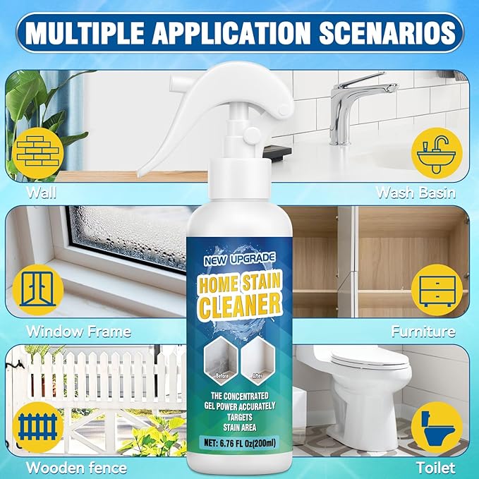 Powerful Mold Stain Cleaner, Multi-Surface Cleaning Spray for Walls, Tiles, Grout, Ceilings, Decks, Sinks, Brick and Washing Machines, Household Interior and Exterior Stain Remover