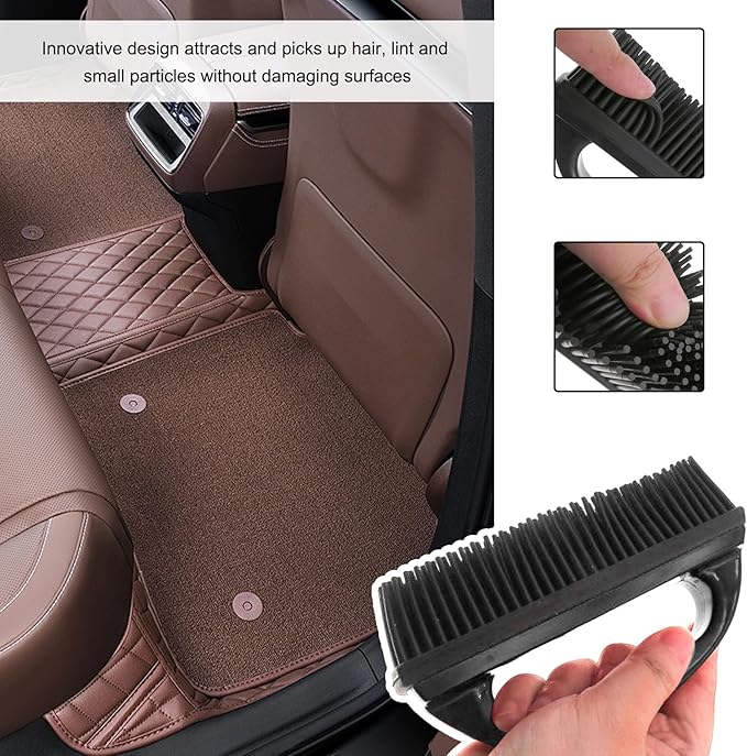 Car Carpet Lint & Hair Removal Brush, Electrostatic Bristles Mini Pet Hair Remover with Ergonomic Handle, Reusable Fur Remover Brush Car Interior Cleaning Tool for Truck SUV RV (Black)