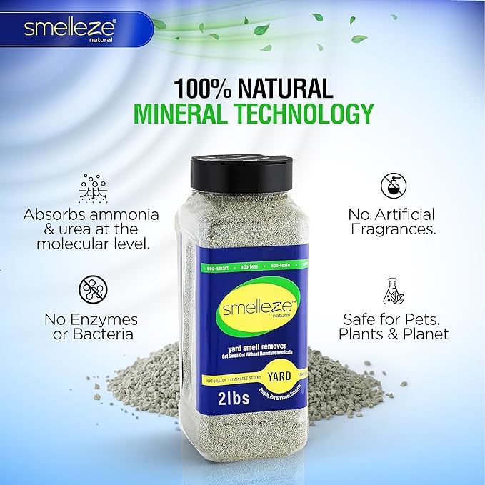 SMELLEZE Outdoor Yard Odor Eliminator for Dogs 2 lb Granular Pet Urine & Poop Deodorizer for Artificial Turf, Grass, Gravel, Patios & Kennels | Safe for Pets & Kids | Long-Lasting