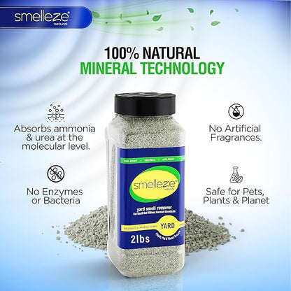 SMELLEZE Outdoor Yard Odor Eliminator for Dogs 2 lb Granular Pet Urine & Poop Deodorizer for Artificial Turf, Grass, Gravel, Patios & Kennels | Safe for Pets & Kids | Long-Lasting