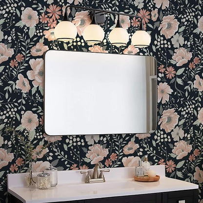 Heroad Brand Retro Floral Peel and Stick Wallpaper Dark Blue Floral Contact Paper for Cabinets Waterproof Navy Blue Wallpaper Removable Self Adhesive Drawer Liner Decoration Wall Paper 16.1"x78.7"