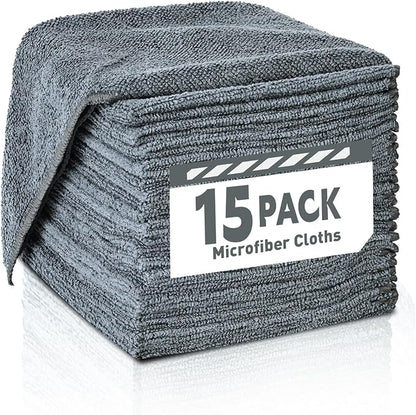 Microfiber Cleaning Cloths Bulk Pack-15 Pack, Microfiber Towels Bulk, Towels for Cars, Cleaning Rags Gray (12x12 inches)