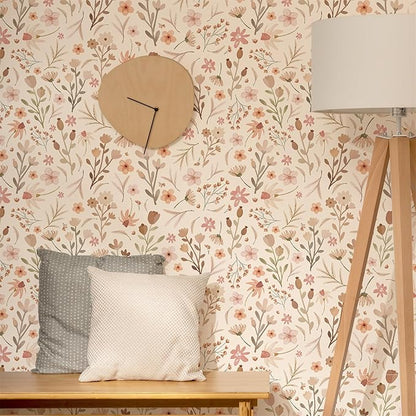 Kazova Boho Wildflower Wallpaper Peel and Stick Floral Contact Paper Waterproof Self Adhesive Vinyl for Bedroom Wall Decor Drawers Cabinet Shelf Liner（4 Sheets）