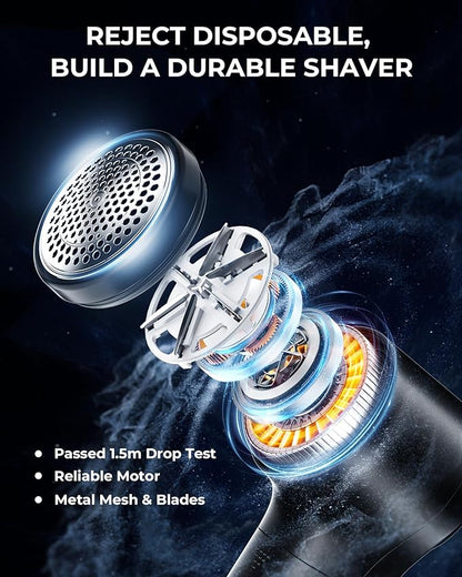 FrSara Fabric Shaver, Rechargeable Lint Remover, 3-Speed Electic Lint Shaver, 6-Blade Sweater Shavers to Remove Pilling, Battery Powered with LED Display for Furniture,Clothes, Upholstery, Black
