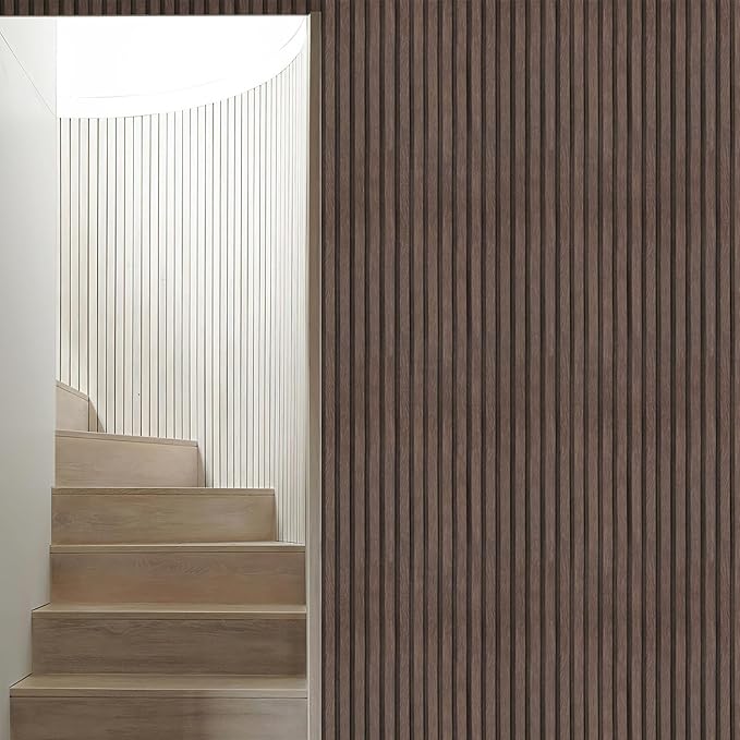 Yun-aeon Natural Wood Peel and Stick Wallpaper Wood Slats - 17.3"x 160" Dark Brown Self-Adhesive Waterproof Vinyl Removable Wall Paper for Wall Decor Bedroom