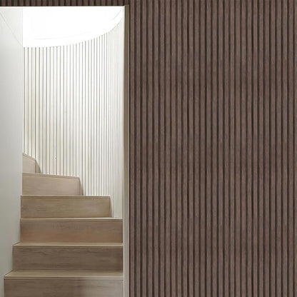 Yun-aeon Natural Wood Peel and Stick Wallpaper Wood Slats - 17.3"x 160" Dark Brown Self-Adhesive Waterproof Vinyl Removable Wall Paper for Wall Decor Bedroom