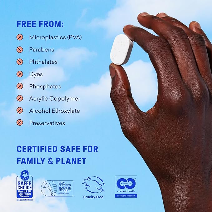 BLUELAND 100% Plastic-Free Dishwasher Detergent Tablets, 120 Count, Lemon Zest Scent, Eco Friendly Dishwashing Pods, Natural, USDA Certified biobased