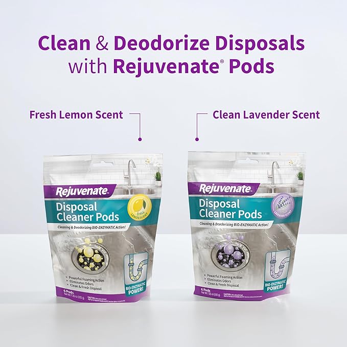 Rejuvenate Disposal Cleaner, 6 Pods, Lemon Scented Disposal And Pipe Cleaner Pods With Bio-Enzymatic Formula Help Break Down Leftover Food Waste And Remove Odors For A Clean, Fresh Disposal, 6 Pack