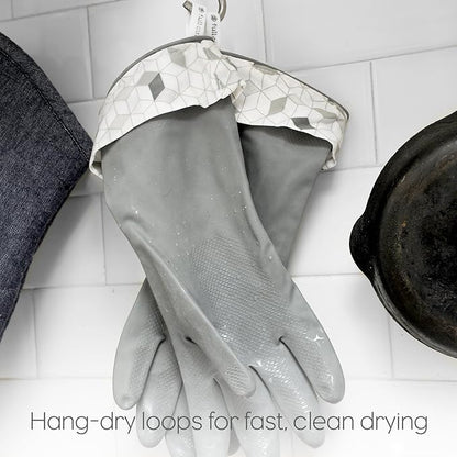 Full Circle Splash Patrol - Natural Latex Cleaning Dish Gloves, Stay-Dry Cotton Cuffs, Durable with Protective Lining, Small/Medium, (1 Pair) Grey