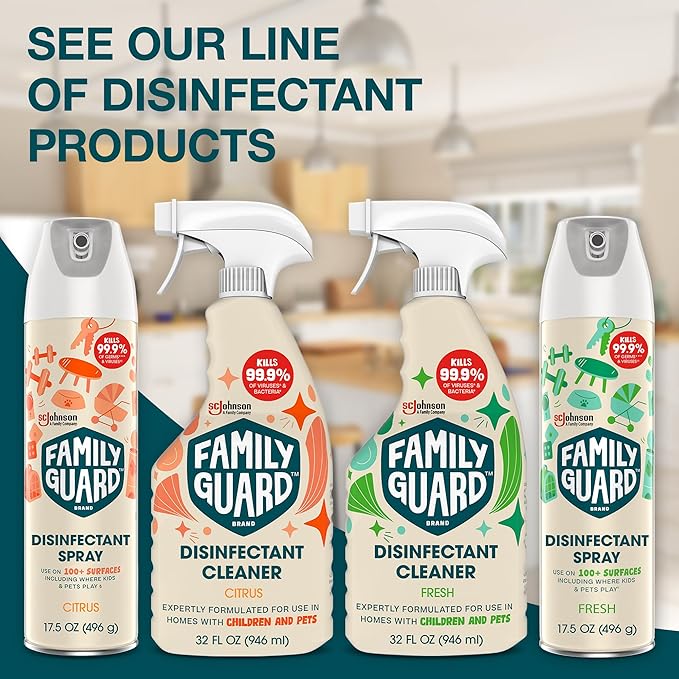 FAMILYGUARD Brand Disinfectant Spray Trigger & Multi Surface Cleaner, Antibacterial Spray, Expertly Formulated for Use In Homes with Children & Pets, Citrus Scent, 32 oz (Pack of 1)