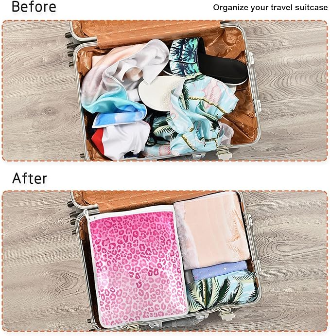 Mesh Laundry Bags Lingerie Bags for Washing Delicates 2 PCS Durable Wash Bag with Zipper Small and Medium Washable Gradient Pink Leopard Print