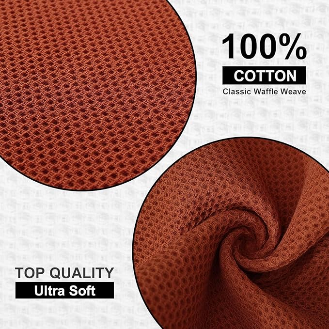 Kitinjoy 100% Cotton Kitchen Dish Cloths (12 X 12 Inches, Rust), 8 Pack Waffle Weave Ultra Soft Absorbent Dish Towels for Drying Dishes Quick Drying Kitchen Towels Dish Rags