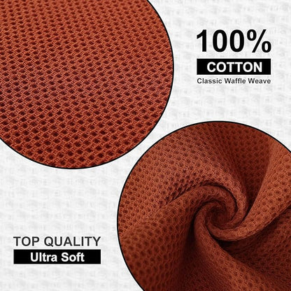 Kitinjoy 100% Cotton Kitchen Dish Cloths (12 X 12 Inches, Rust), 8 Pack Waffle Weave Ultra Soft Absorbent Dish Towels for Drying Dishes Quick Drying Kitchen Towels Dish Rags