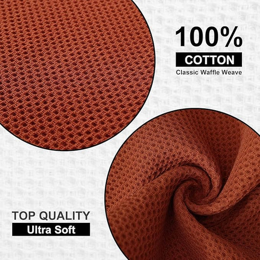Kitinjoy 100% Cotton Kitchen Dish Cloths (12 X 12 Inches, Rust), 8 Pack Waffle Weave Ultra Soft Absorbent Dish Towels for Drying Dishes Quick Drying Kitchen Towels Dish Rags