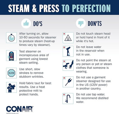 Conair Handheld Travel Garment Steamer for Clothes, CompleteSteam 1100W, For Home, Office and Travel, White