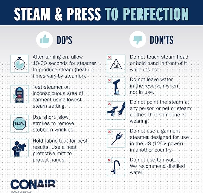 Conair Handheld Garment Steamer for Clothes, ExtremeSteam 1200W, Portable Handheld Design,White/Blue