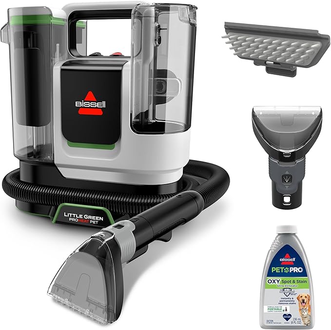 BISSELL® Little Green® Proheat® Pet, Portable Deep Cleaner with Heated Cleaning Technology, Self-Cleaning Tough Stain Tool and Pet Pro Oxy Triple Action Formula Included, 3969
