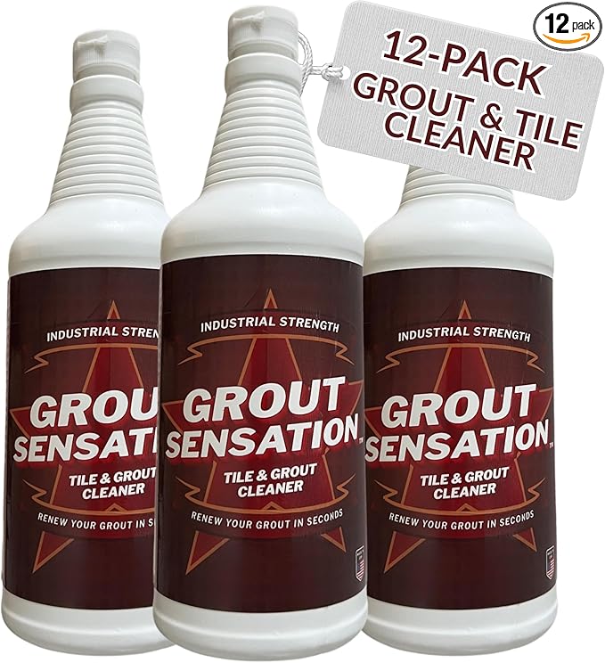Heavy Duty Grout Cleaner - (Pack of 12) - For Tile Floors & Shower Tiles - Industrial Strength Grout Cleaning Solution Restores Original Color - No Residue, No Odor, USA Made - 32 oz