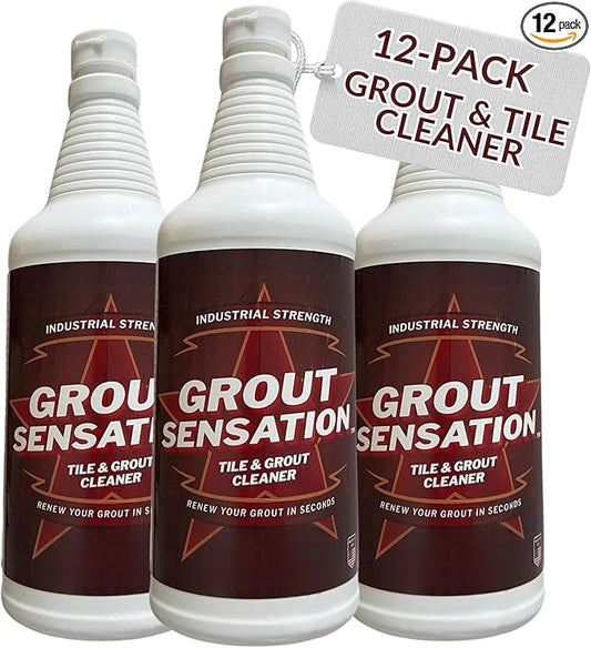 Heavy Duty Grout Cleaner - (Pack of 12) - For Tile Floors & Shower Tiles - Industrial Strength Grout Cleaning Solution Restores Original Color - No Residue, No Odor, USA Made - 32 oz