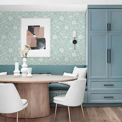 Guvana Peel and Stick Wallpaper Floral Wall Paper Boho Grayish Green and White Removable Self Adhesive Wallpaper for Bedroom Bathroom Contact Papaer for Cabinet Waterproof Vinyl Roll 17.3"×197"