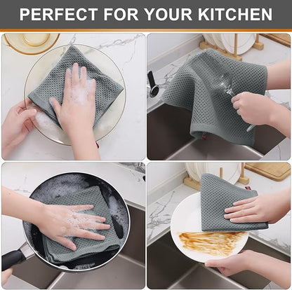 Kitinjoy 100% Cotton Kitchen Dish Cloths (12 X 12 Inches, Grey), 6 Pack Waffle Weave Ultra Soft Absorbent Dish Towels for Drying Dishes Quick Drying Kitchen Towels Dish Rags