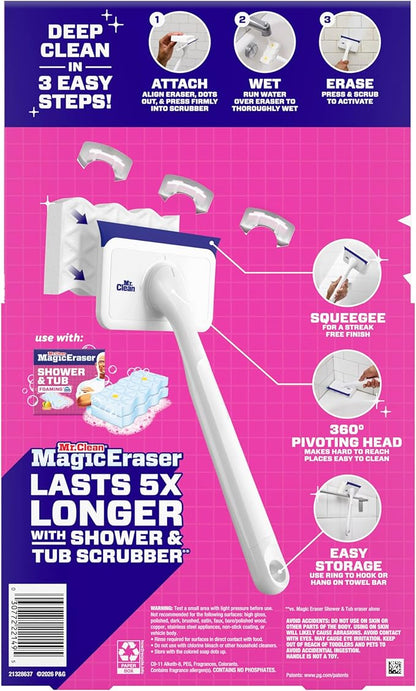 Mr. Clean Magic Eraser Shower & Tub Scrubber, Bathroom Cleaner, All in One Bathroom Cleaner, Lemon Starter Kit, 2 Scrubber, 5 Foaming Magic Erasers, 1 Whole Home Extra Durable Magic Eraser