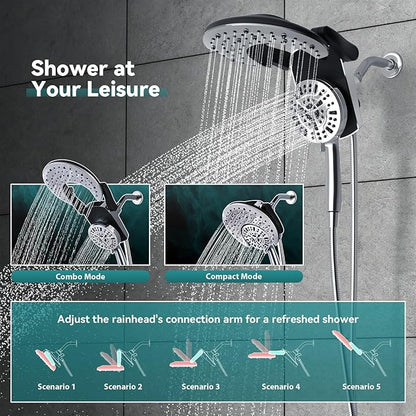 Rain Shower Head with Handheld: Foldable High Pressure Shower Heads with Handheld Spray Combo, 9 Spray Settings/Modes Hand Held Showerhead Dual Rainfall Shower Head Built-in Magnetic Docking and Jets