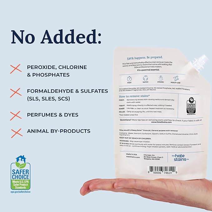 Miss Mouth's Messy Eater Stain Treater - 4oz 2-Pack Spray & 16oz Refill Pouch - Laundry Spot Cleaner for Baby Clothes, Carpet & Fabric