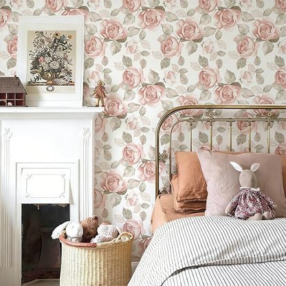 Heroad 16.1''x118'' Vintage Floral Peel and Stick Wallpaper Flower Contact Paper Retro Wall Paper Waterproof Removable Self Adhesive Wallpaper for Bedroom Living Room Cabinet Rose Decor Vinyl Roll