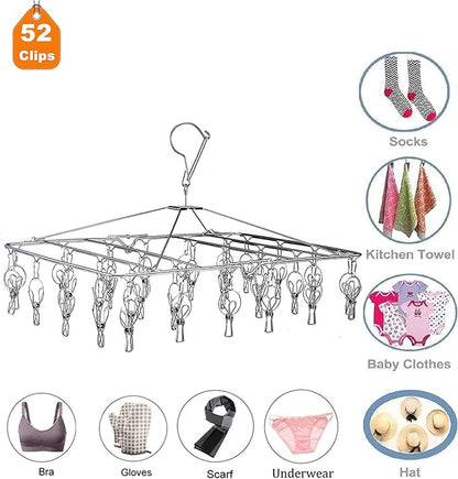 KK5 Stainless Steel Clothes Drying Racks Laundry Drip Hanger Laundry Clothesline Hanging Rack Metal Clothespins Rectangle for Drying Clothes, Towels, Underwear, Lingerie, Socks - 52Clips