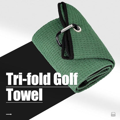 Mile High Life Tri-fold Golf Towel | Premium Microfiber Fabric | Waffle Pattern | with Heavy Duty Carabiner Clip | Golf Towel for Men and Women (GreenGolf Towel)