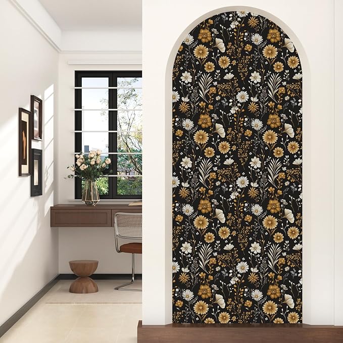 Laatse Vintage Floral Wallpaper Peel and Stick Black Leaf 17.5" x 118" Contact Paper Botanical Flower Self Adhesive Vinyl Waterproof Removable for Kitchen Bathroom Shelves Cabinet Drawer Table Decor