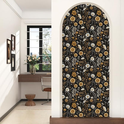 Laatse Vintage Floral Wallpaper Peel and Stick Black Leaf 17.5" x 118" Contact Paper Botanical Flower Self Adhesive Vinyl Waterproof Removable for Kitchen Bathroom Shelves Cabinet Drawer Table Decor