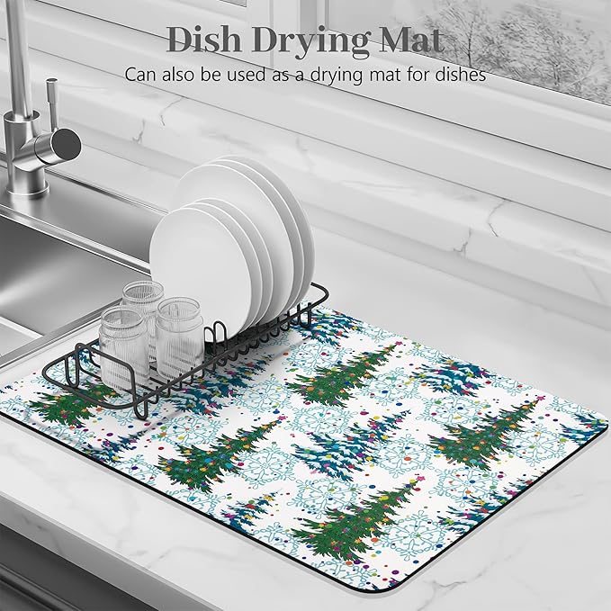 Bloss Christmas Drying Mat, 16"x24" Absorbent Coffee Mat with Waterproof Rubber Back, Fit Under Coffee Maker Machine / Counter