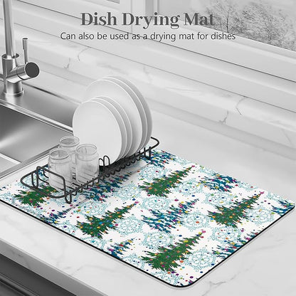 Bloss Christmas Drying Mat, 16"x24" Absorbent Coffee Mat with Waterproof Rubber Back, Fit Under Coffee Maker Machine / Counter