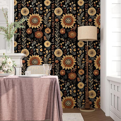 Boho Dark Floral Peel and Stick Wallpaper, Vintage Black Brown Flower Pattern Design Removable Wall Paper for Bedroom Cabinet Drawer, Vinyl Abstract Classic Contact Paper Decor 17.5In x 118In