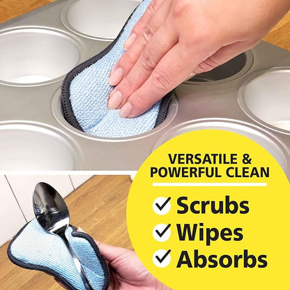 Original Scrub-N-Wipe Pad by Tuff-Scrub, 6-Pack, Microfiber, Multi-Surface, Non-Scratch, Dual-Sided, Scrubber for Dishes, Sinks, Non-Stick Cookware – Machine Washable, Durable Kitchen Sponge (Small)