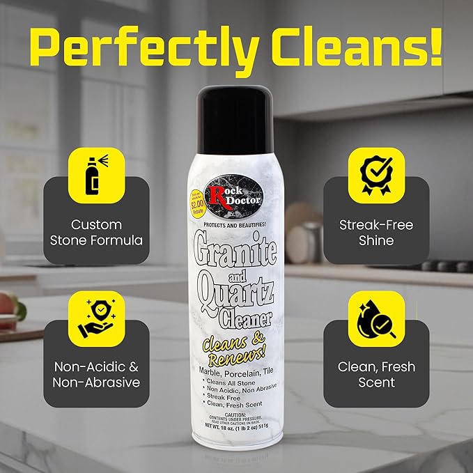 Rock Doctor Granite & Quartz Cleaner Spray 18 oz. Can, Cleans Tile, Marble, Kitchen Countertop, and Natural Stone Surfaces, Streak-Free Shine (6Pack)