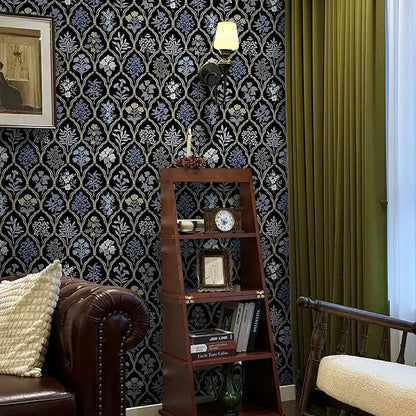 Dimoon 78.7"x17.3" Peel and Stick Wallpaper Contact Paper Floral Vintage Black Wallpaper Modern Removable Wall Paper Self Adhesive Boho Contactpaper for Cabinets Drawers Blue Bedroom Thicken Vinyl