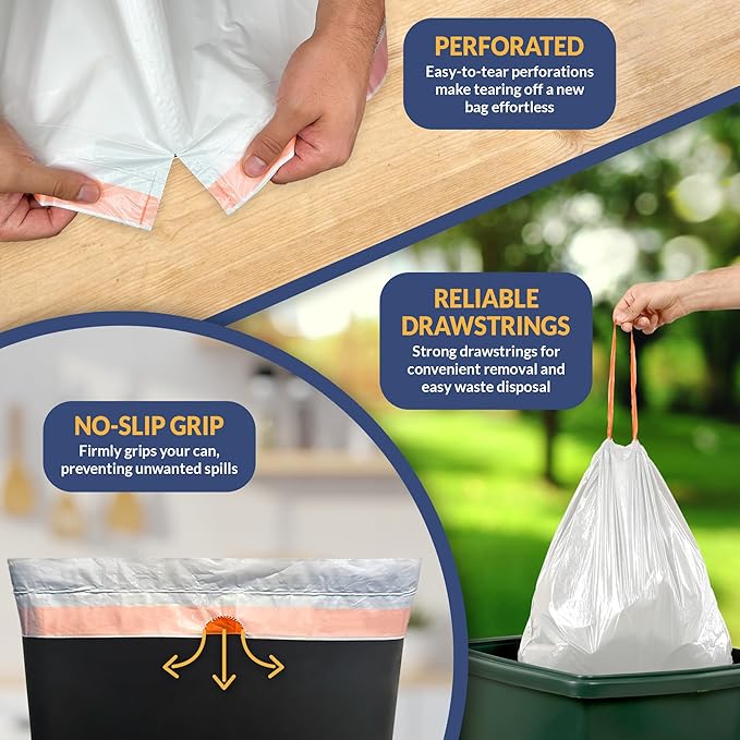 Reli. 18 Gallon Trash Compactor Bags (120 Pack) | 2 Mil Heavy Duty | Compatible with Kitchenaid, Whirpool, GE 15 Inch Compactors | No Slip Drawstring Kitchen Trash Bags | Leak-Proof & Tear Resistant