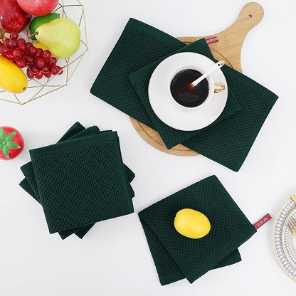 Homaxy 100% Cotton Waffle Weave Kitchen Dish Towels, Ultra Soft Absorbent Quick Drying Cleaning Towel, 13 x 28 Inches, 6-Pack, Blackish Green