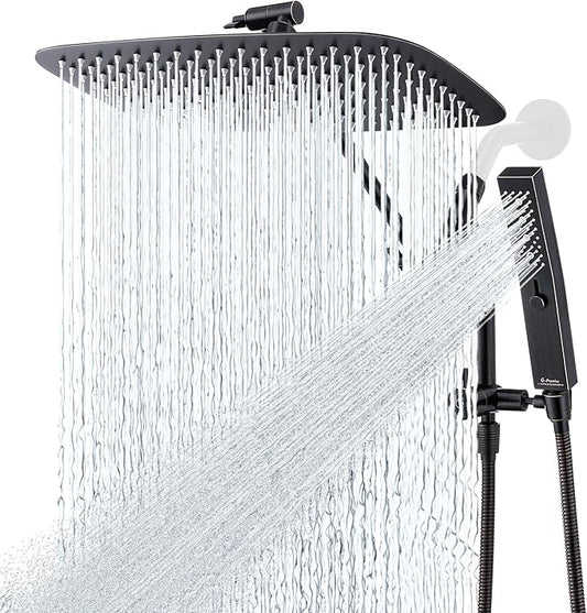 G-Promise All Metal 14 Inch Shower Head with Massage Mode Handheld, Rain Shower Head with Handheld Spray Combo, 3-Way Diverter with Pause Setting, 12 Inch Adjustable Extension Arm (Oil Rubbed Bronze)