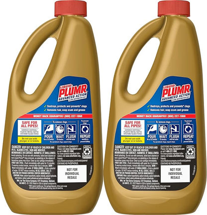 Clorox Liquid-Plumr Advanced Action Clog Destroyer Gel, Removes Multiple Types of Clogs including Hair, Deodorizes and Freshens, Safe for All Septic Systems and Pipes, 2 Bottles, 32 fl. oz. Bottle