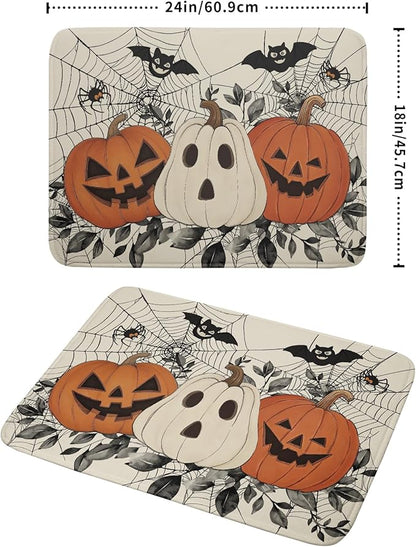 Halloween Pumpkin Dish Drying Mat for Kitchen Counter 18x24 Black Bat Spiderweb Holiday Scary Theme Absorbent Reversible Microfiber Drying Mats Kitchen Countertop Protector Dishes Drainer Pad